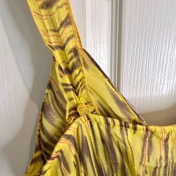 💛”Anthropologie Chaundry KC”Yellow and Brown Mixed Media  Smocked Maxi SunDress🤎 - Picture 6 of 15